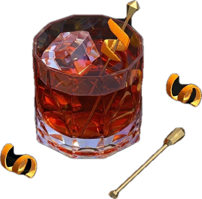 A negroni on the rocks with an orange peel